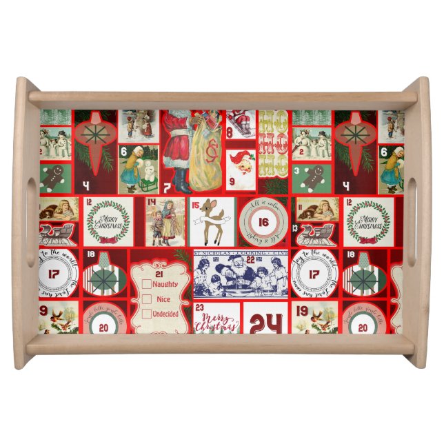 Christmas Block Illustration Squares Serving Tray (Front)