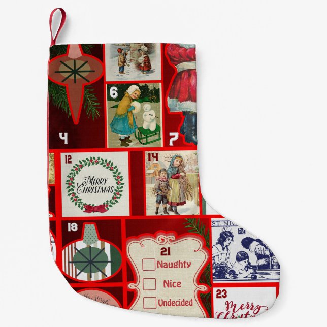 Christmas Block Illustration Squares Small Christmas Stocking (Front)