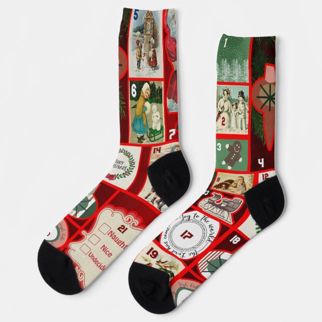 Christmas Block Illustration Squares Socks (Left)