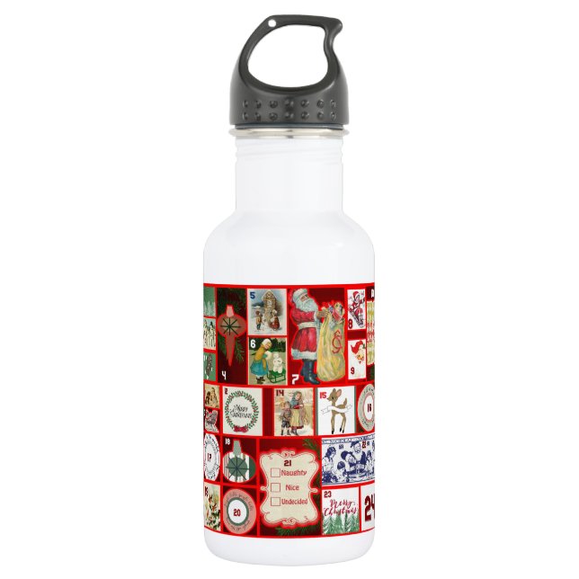 Christmas Block Illustration Squares Stainless Steel Water Bottle (Front)