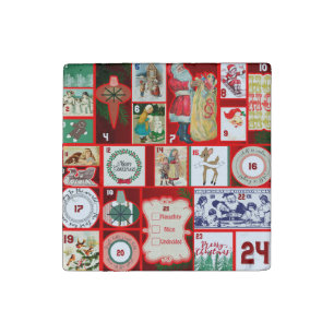 Christmas Block Illustration Squares Stone Magnet