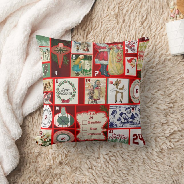 Christmas Block Illustration Squares Throw Pillow (Blanket)