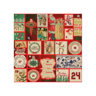 Christmas Block Illustration Squares Wood Wall Art