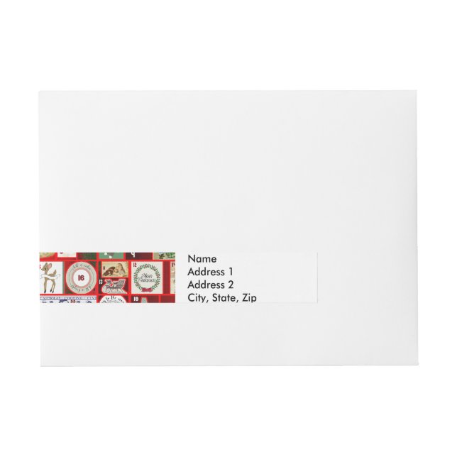 Christmas Block Illustration Squares Wrap Around Address Label (Front)