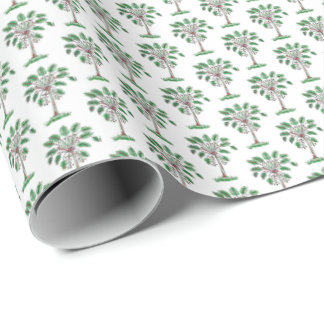Christmas Block Print Palmetto Trees Gift Wrap