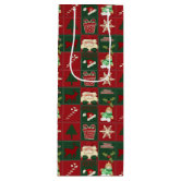 Green Reindeer Wine Gift Bag