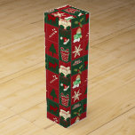 Christmas Blocks-WINE GIFT BOX<br><div class="desc">CHRISTMAS BLOCKS-WINE GIFT BOX-An allover background pattern created with red and green blocks trimmed with digital stitching. The block colors alternate. The square stitching is white. Inside each block is a Christmas themed element or two. Santa, snowman; glittered deer and a snowflake are filling a few of the squares. It’s...</div>
