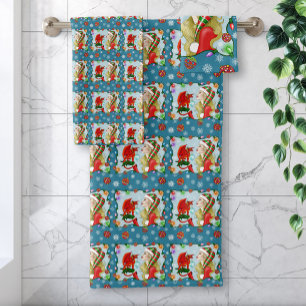 Christmas Blonde Elf Red Dragon Fantasy Bath Towel Set
