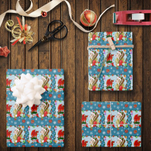 Christmas Blonde Elf Red Dragon Fantasy Wrapping Paper Sheets
