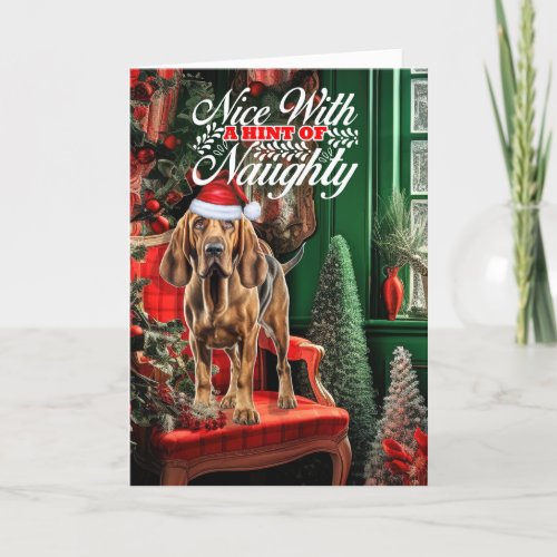 Christmas Bloodhound Dog Naughty or Nice Holiday Card