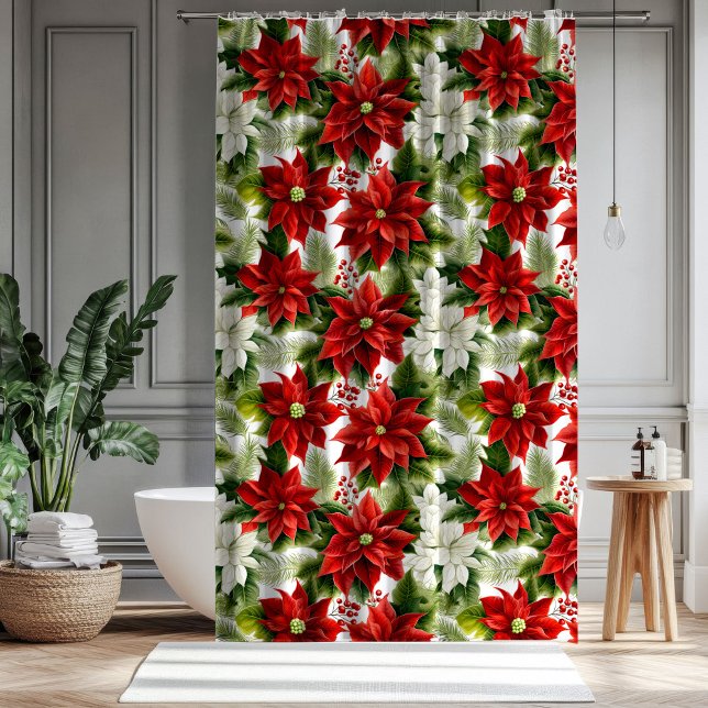 Christmas Bloom Curtain Poinsettia Bathroom Style (Christmas Bloom Curtain Poinsettia Bathroom Style)