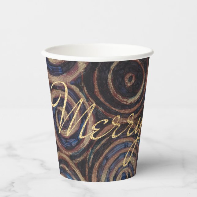 Christmas Blue and Gold Paper Cups (Front)