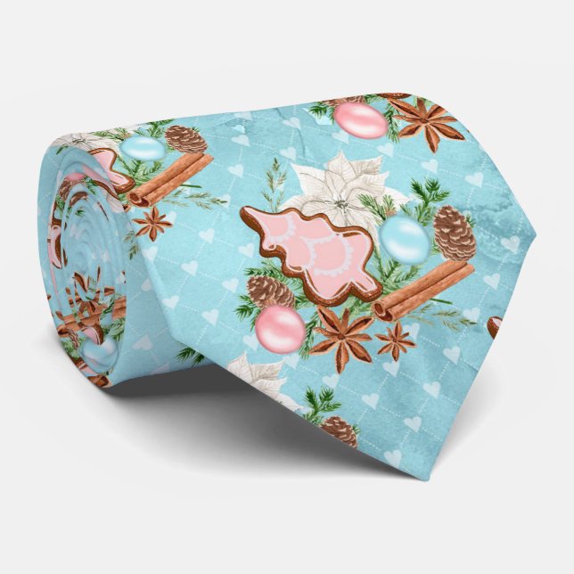 Christmas Blue and Pink Gingerbread Cookies Neck Tie (Rolled)