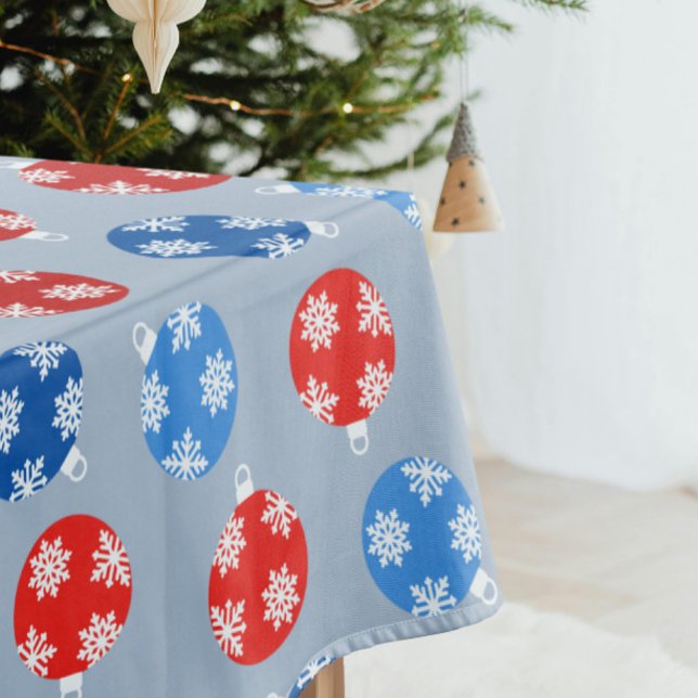 Christmas blue and red ornaments with snowflakes tablecloth (Trendy Christmas blue and red ornaments with snowflakes tablecloth on icy blue)