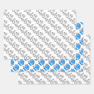 Christmas Blue and Silver Gifts and Ornaments Wrapping Paper Sheets