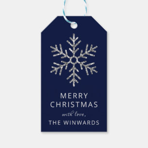 Christmas Blue and Silver Glitter Snowflake Gift Tags