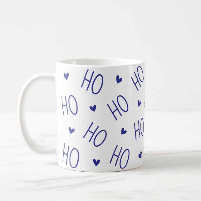 Christmas Blue and White Coffee Mug Ho Ho Ho Heart (Left)