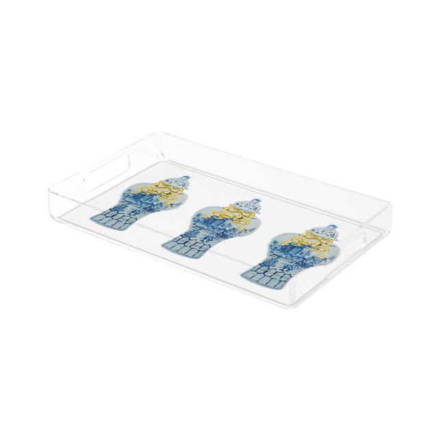 Christmas Blue and White Ginger Jar Acrylic Tray (Angled)