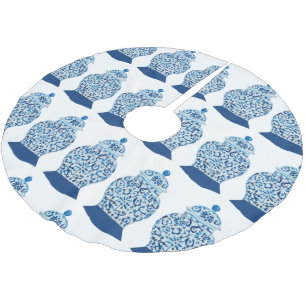 Christmas Blue and White Ginger Jar Brushed Polyester Tree Skirt