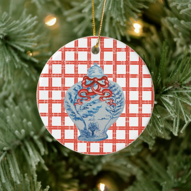 Christmas Blue and White Ginger Jar Ceramic Ornament (Tree)