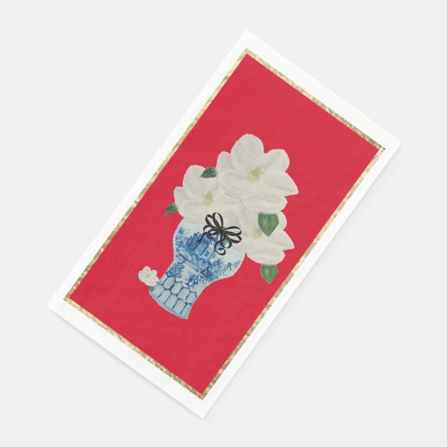Christmas Blue and White Ginger Jar Paper Guest Towels (Corner)