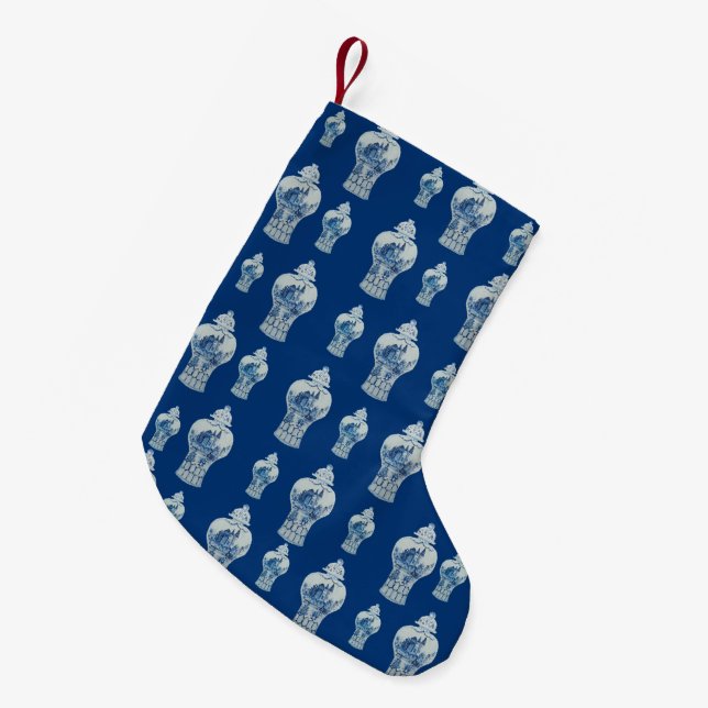 Christmas Blue and White Ginger Jar Small Christmas Stocking (Front (Hanging))