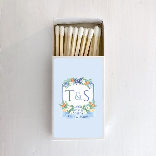 Christmas Blue And White Monogram Wedding Crest Matchboxes