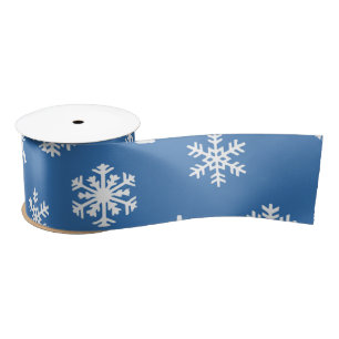 Christmas Blue and White Snowflake Satin Ribbon