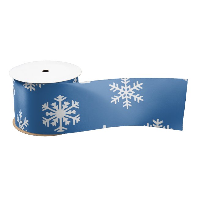 Christmas  Blue and White Snowflake  Satin Ribbon (Spool)