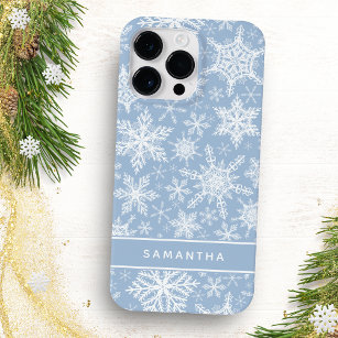 Christmas Blue and White Snowflakes Monogrammed Case-Mate iPhone 14 Pro Max Case