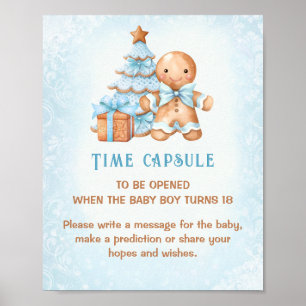 Christmas Blue Baby Shower Game Time Capsule Sign