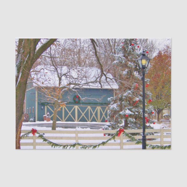 Christmas Blue Barn Tissue Paper (Front)