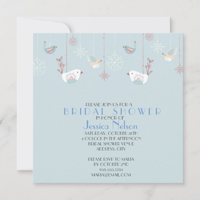 Christmas Blue Birds Bridal Shower Invitation (Front)
