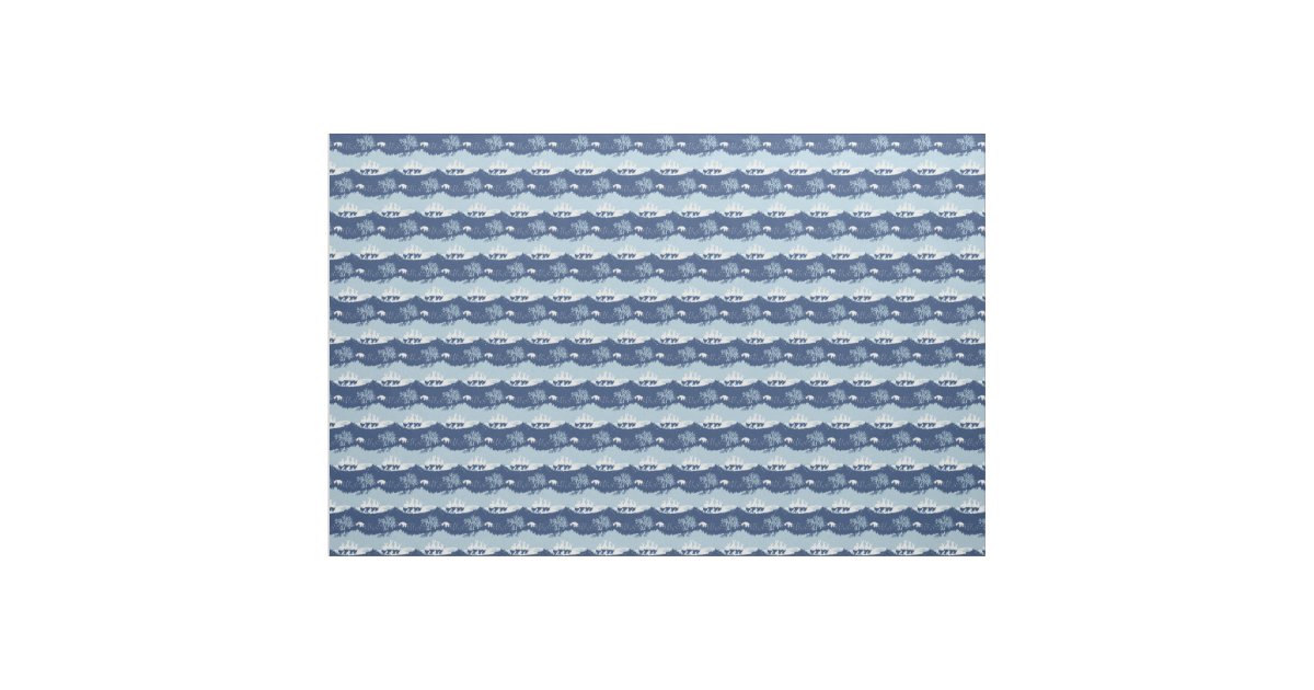 Christmas Blue Bunny Rabbit Cute Vintage Scene Fabric | Zazzle