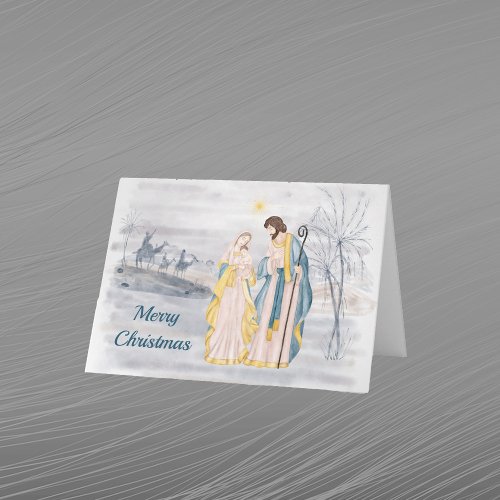 Christmas Blue Christian Religious Watercolor Holiday Card