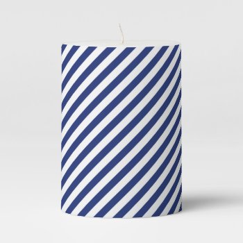 Christmas Blue Color White Stripes Xmas Holiday Pillar Candle by Kullaz at Zazzle
