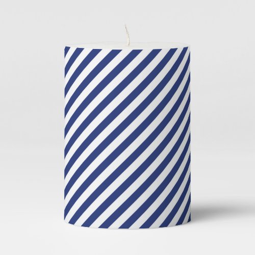 Christmas Blue Color White Stripes Xmas Holiday Pillar Candle