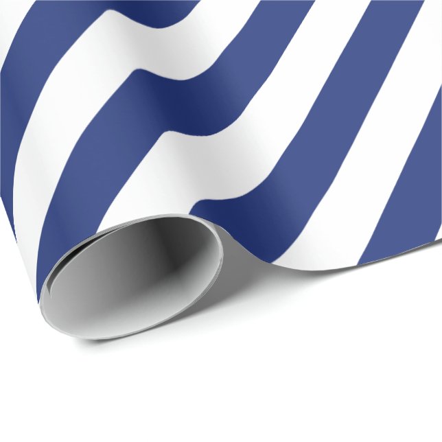 Christmas Blue Color White Stripes Xmas Holiday Wrapping Paper (Roll Corner)