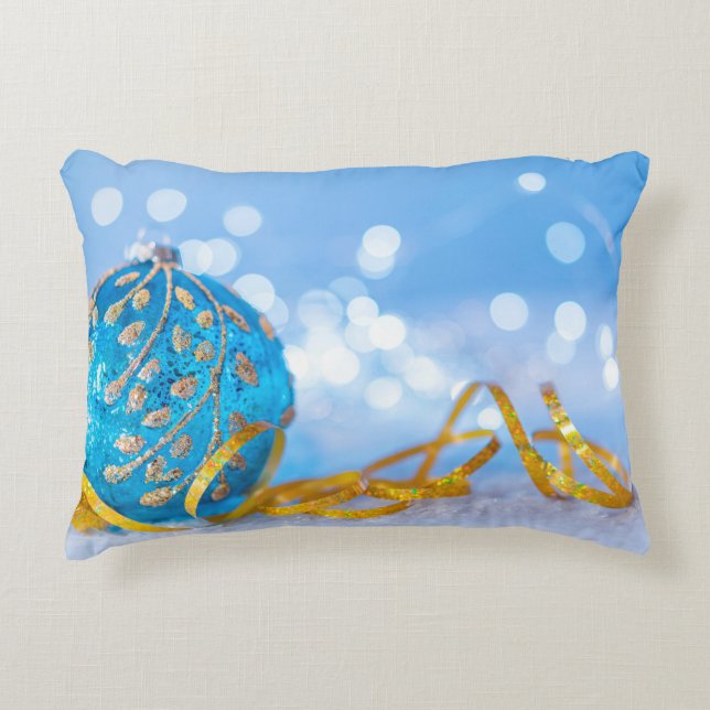 Christmas Blue Decor Ball Accent Pillow (Front)