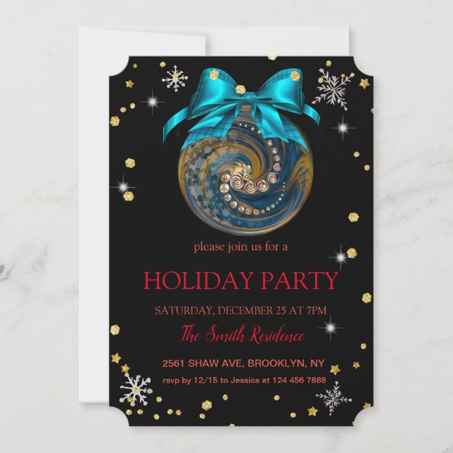 Christmas blue decoration, diamonds and snowflakes invitation (Front)