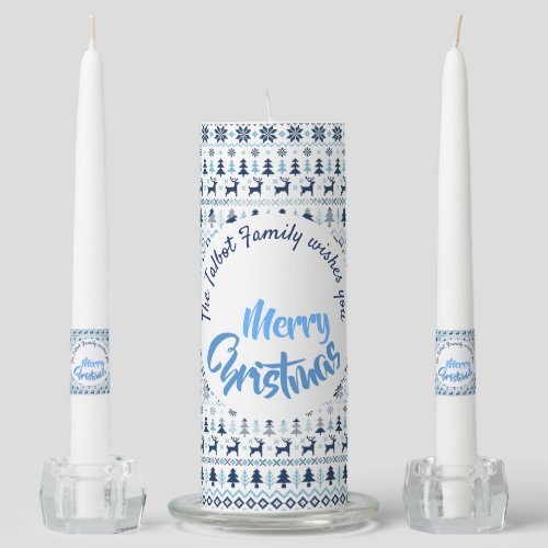 CHRISTMAS Blue Deer pattern personalized CS Unity Candle Set