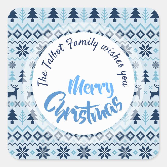 CHRISTMAS Blue Deer pattern personalized S Sticker (Front)