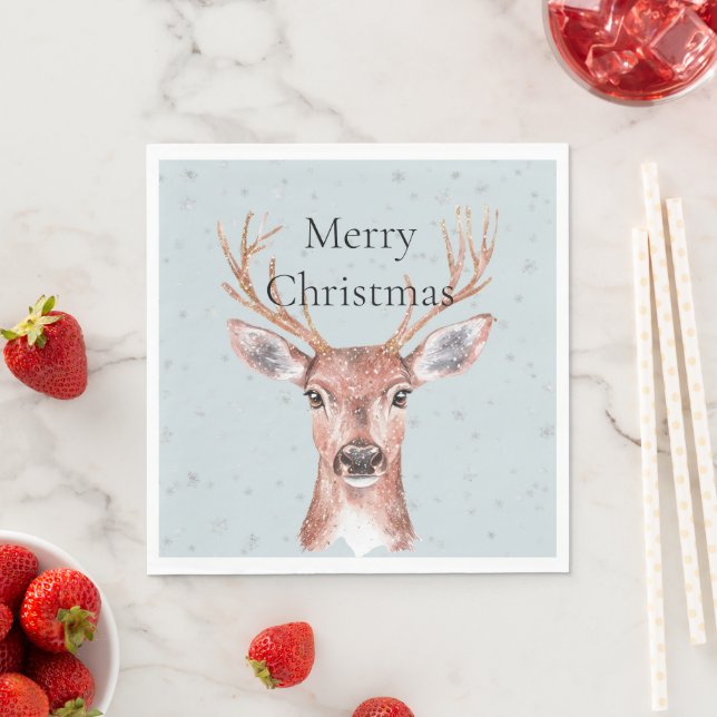Christmas Blue Deer Snow Napkins (Insitu)