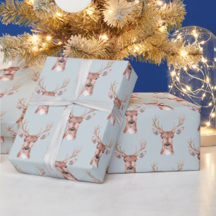 Christmas Blue Deer Snow Wrapping Paper