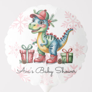 Christmas Blue Dino and Presents Boy Baby Shower Balloon