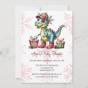 Christmas Blue Dino and Presents Boy Baby Shower Invitation