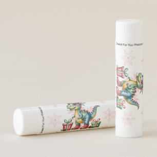 Christmas Blue Dino Boy Baby Shower Favor Lip Balm