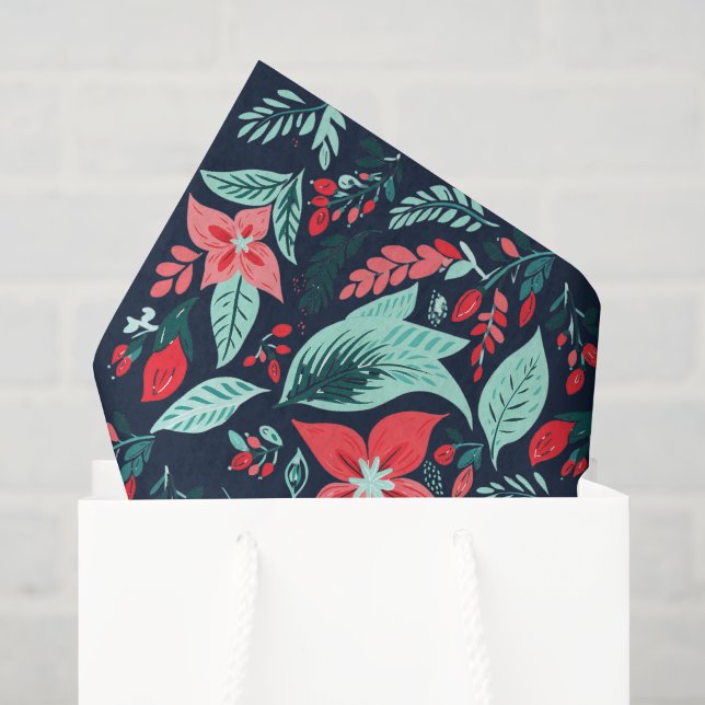 Christmas Blue Elegant Botanical Floral Holiday Tissue Paper (Gift Bag)