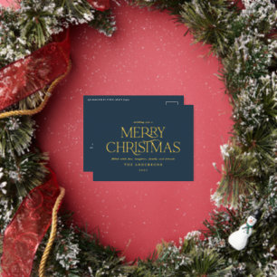 Christmas blue elegant minimal modern typography foil holiday postcard