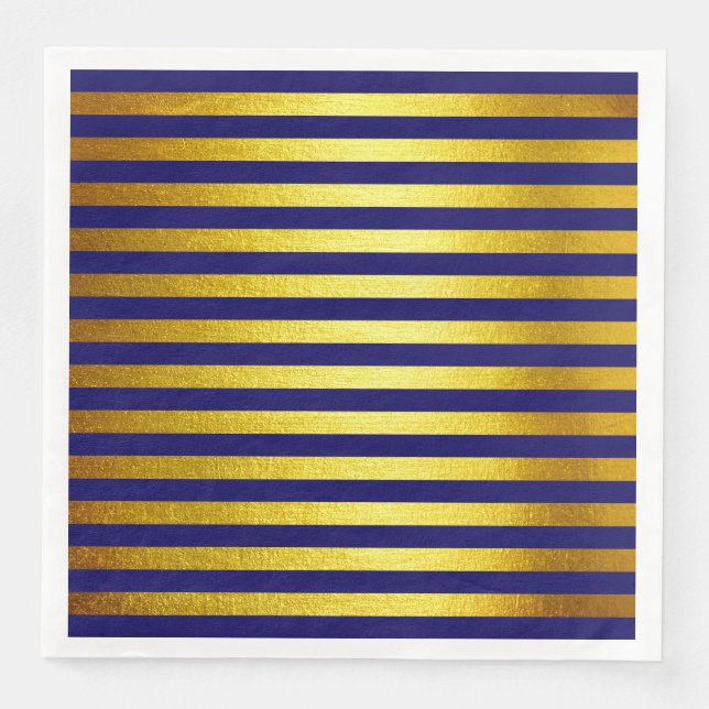 Christmas Blue Faux Gold Striped Paper Napkin (Front)